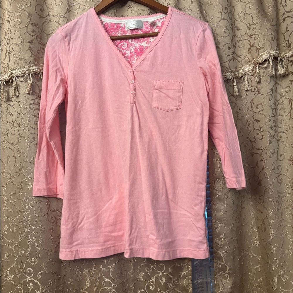 Oscar De La Renta 3/4 Sleeve Pajama Top- Medium